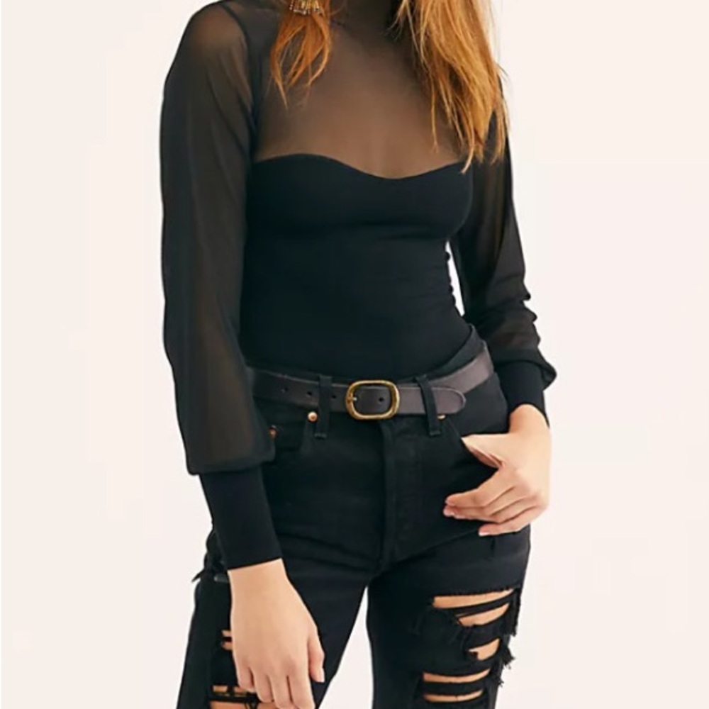 Free People Mesh Long Sleeve Layering Top Mock Neck